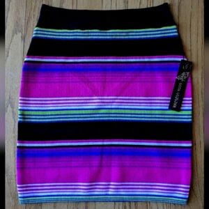 Women's M striped‎ Poof Couture Mini Skirt stretch knit sexy multicolor NeW net
